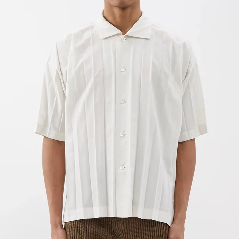 ISSEY Wrinkle Shirt - Summer High-Style Casual Soft-Fitting Short Sleeve White Shirt for Men