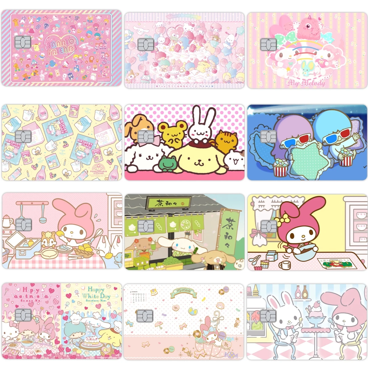 

Kawaii New Diy Hello Kitty Kuromi Bank Card наклейки крышка аниме мультфильм ПВХ водостойкая матовая защитная пленка наклейка игрушки