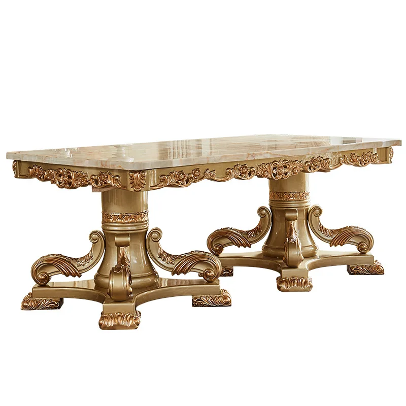 

marble rectangular western dining table and chairs combination villa restaurant household solid wood carving flower large di