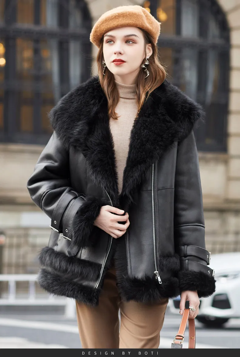 Fashion  Winter Tuscany Sheep Fur One Piece Women's Fur Coat