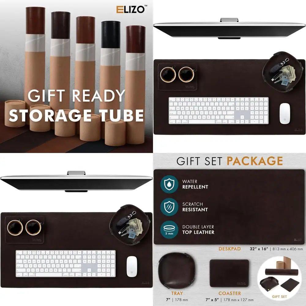 

Full-Grain Leather Desk Mat & Mouse Pad - 32x16 Inch 2-Layer Desk Cover Protector for Office & Home