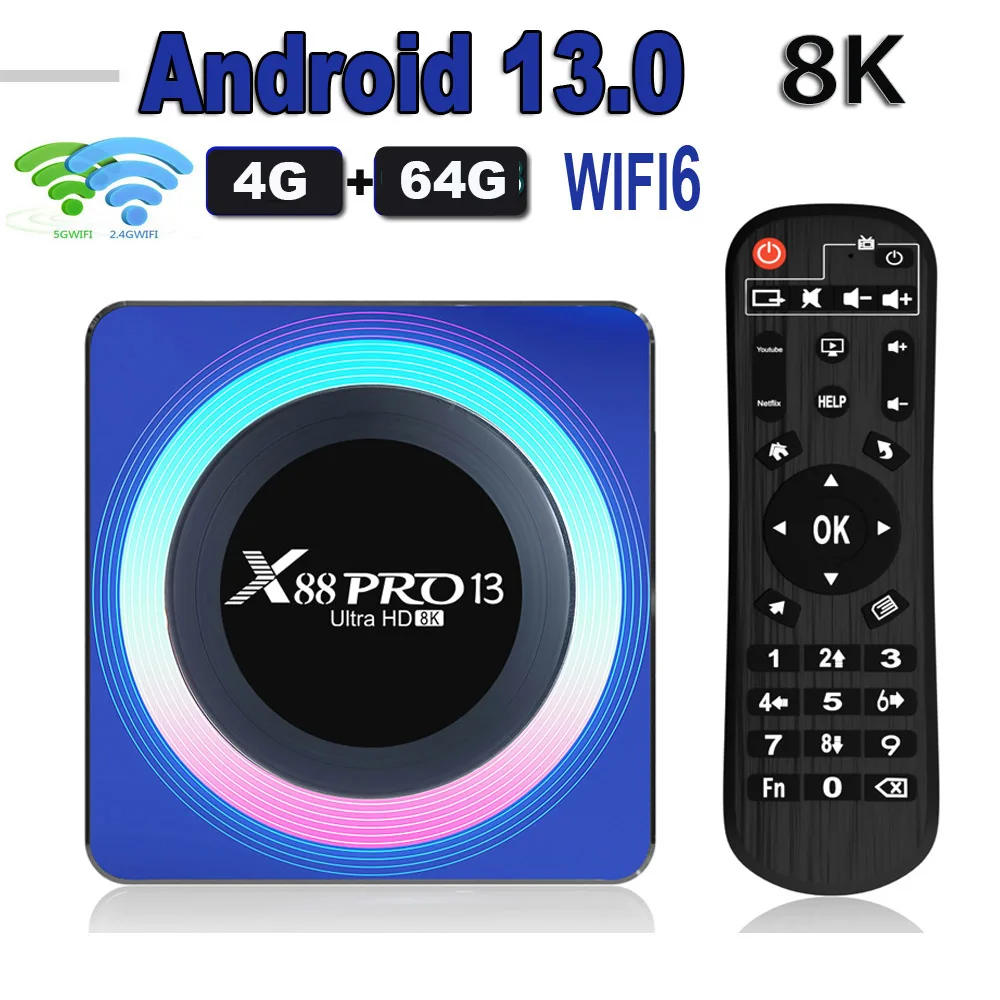 X88 PRO 13 Android 13.0 TV Box Rockchip RK3528 with 4K 2.4G 5G Wifi 6 64G 32GB 16GB BT5.0 100M Lan Global Media Player