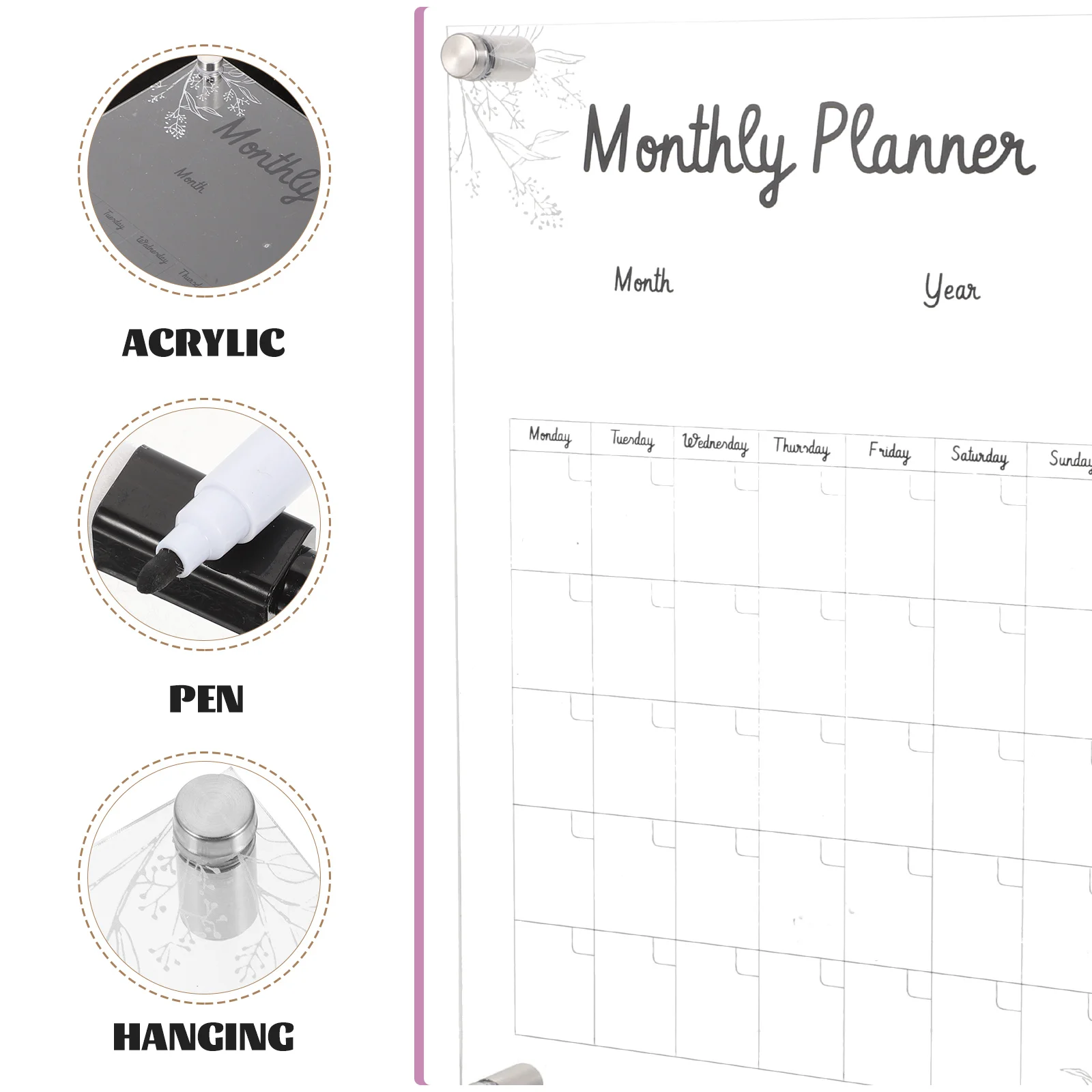 Acrylic Note Board Erasable Clear Calendar for Wall Message Sign Writing Memo Blackboard