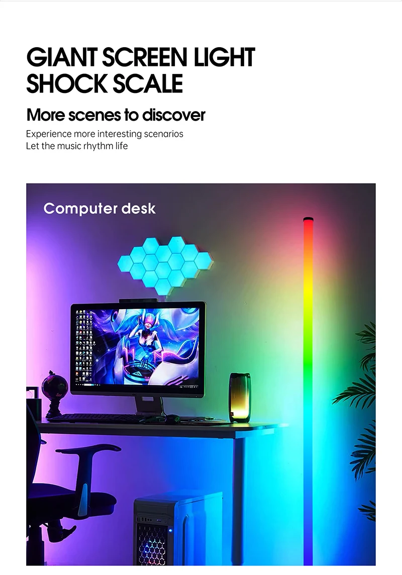 Lámpara de pie LED inteligente con control remoto RGB y control por aplicación, sincronización musical, iluminación de e