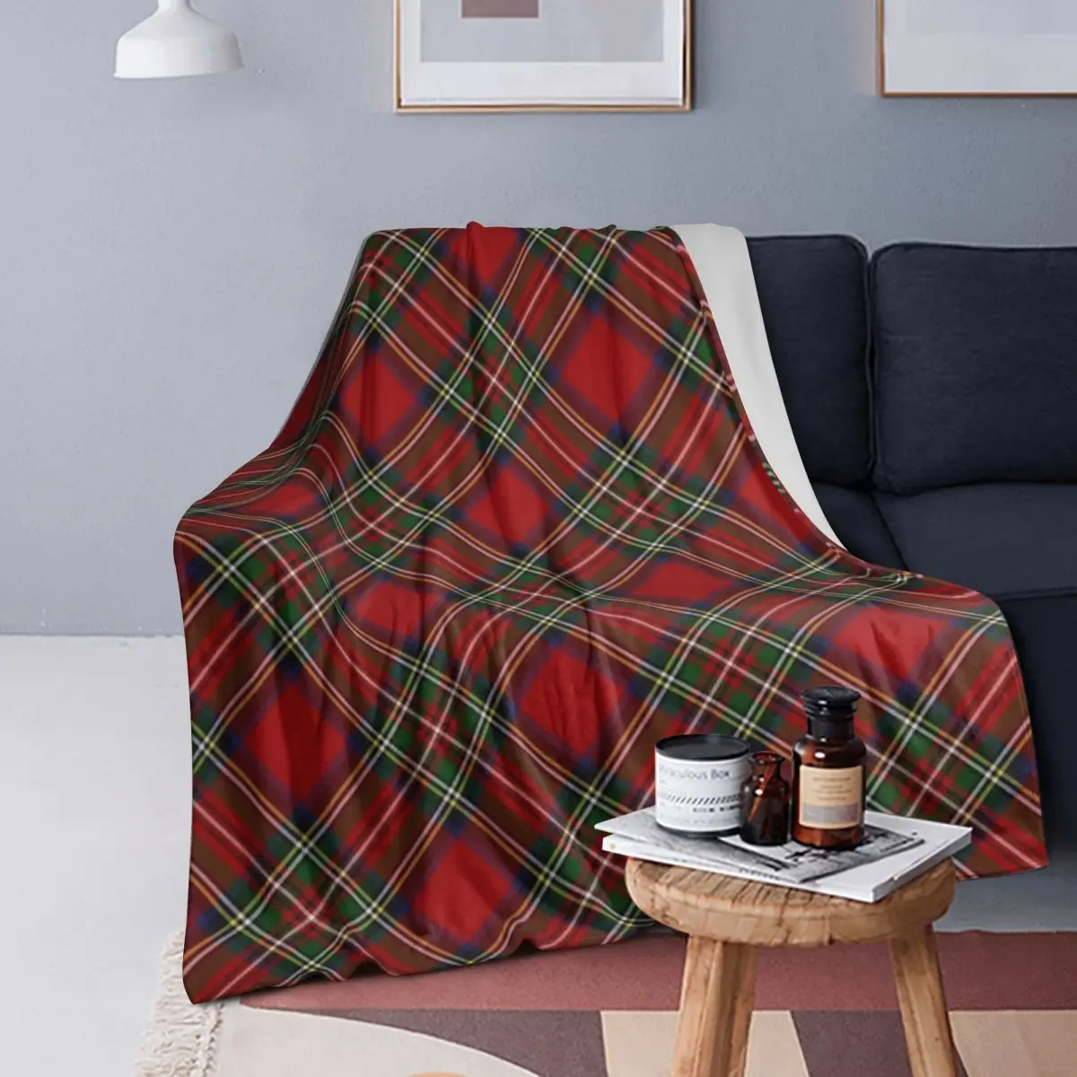 

Royal Stewart Tartan Cross Plaid Blanket Soft Warm Flannel Throw Blanket Bedding for Bed Living room Picnic Travel Home Couch
