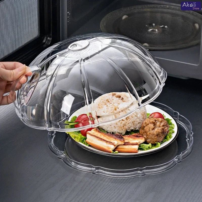 Transparent Microwave Splash Guard Food Warming Cover with Steam Vents and Handles Protective Cover for Household Microwave Oven