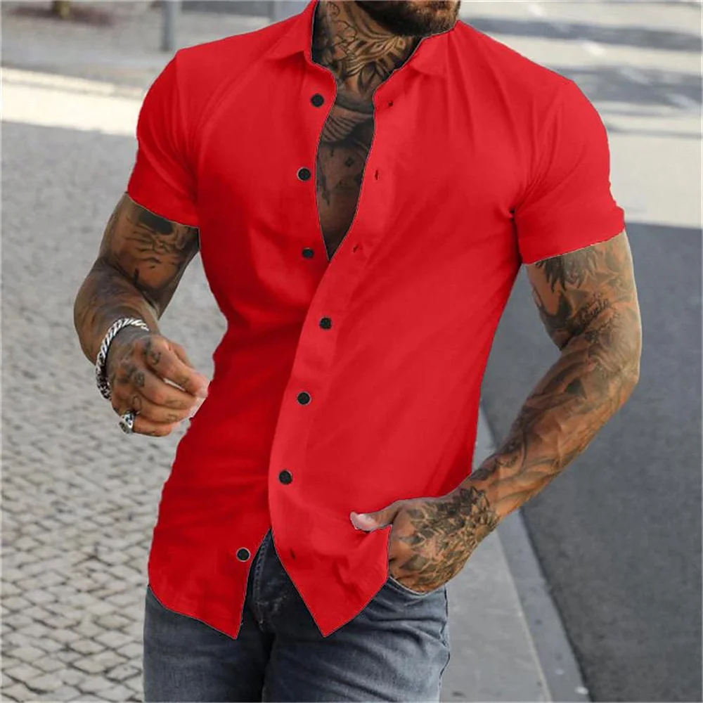 

Men's summer short sleeved solid color lapel shirt, comfortable, soft, fashionable and casual, 9-color short sleeved button