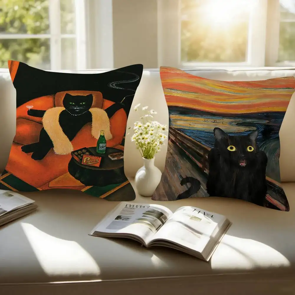 Painting Of A Cat Cushion Cover Pillowcase Upholstery Sofa Throw Pillow Home Decor Pillowcas