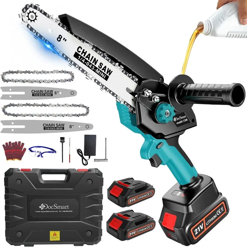 Mini Chainsaw Cordless, 8 inch & 6 inch Electric Chain Saw with 2 Pack Rechargeable Batteries, Battery Powered Handheld Saw