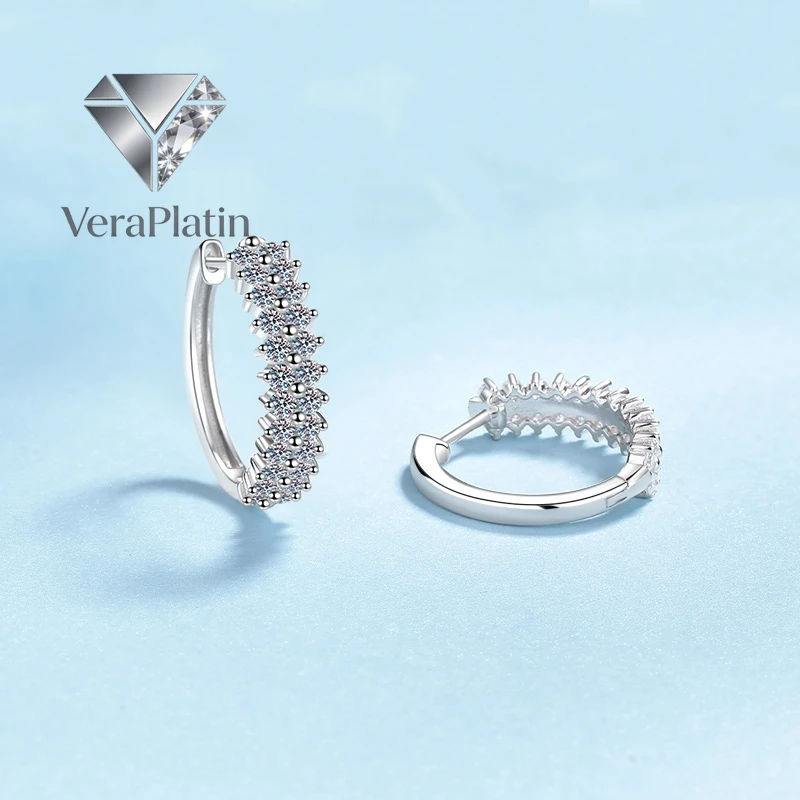 

ВераПлатин Женские серьги-кольца из белого золота 18 карат с муассанитом 1,2 карата, подарок на День святого Валентина, на день рождения для девушки, платина PT950, для свадьбы