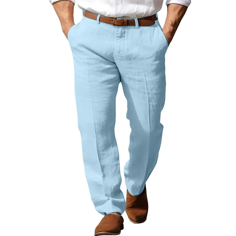 

Spring Summer Men's Formal Linen Pants Straight Solid Comfortable Breathable Formal Business Fashion Basic Style Beach Trousers