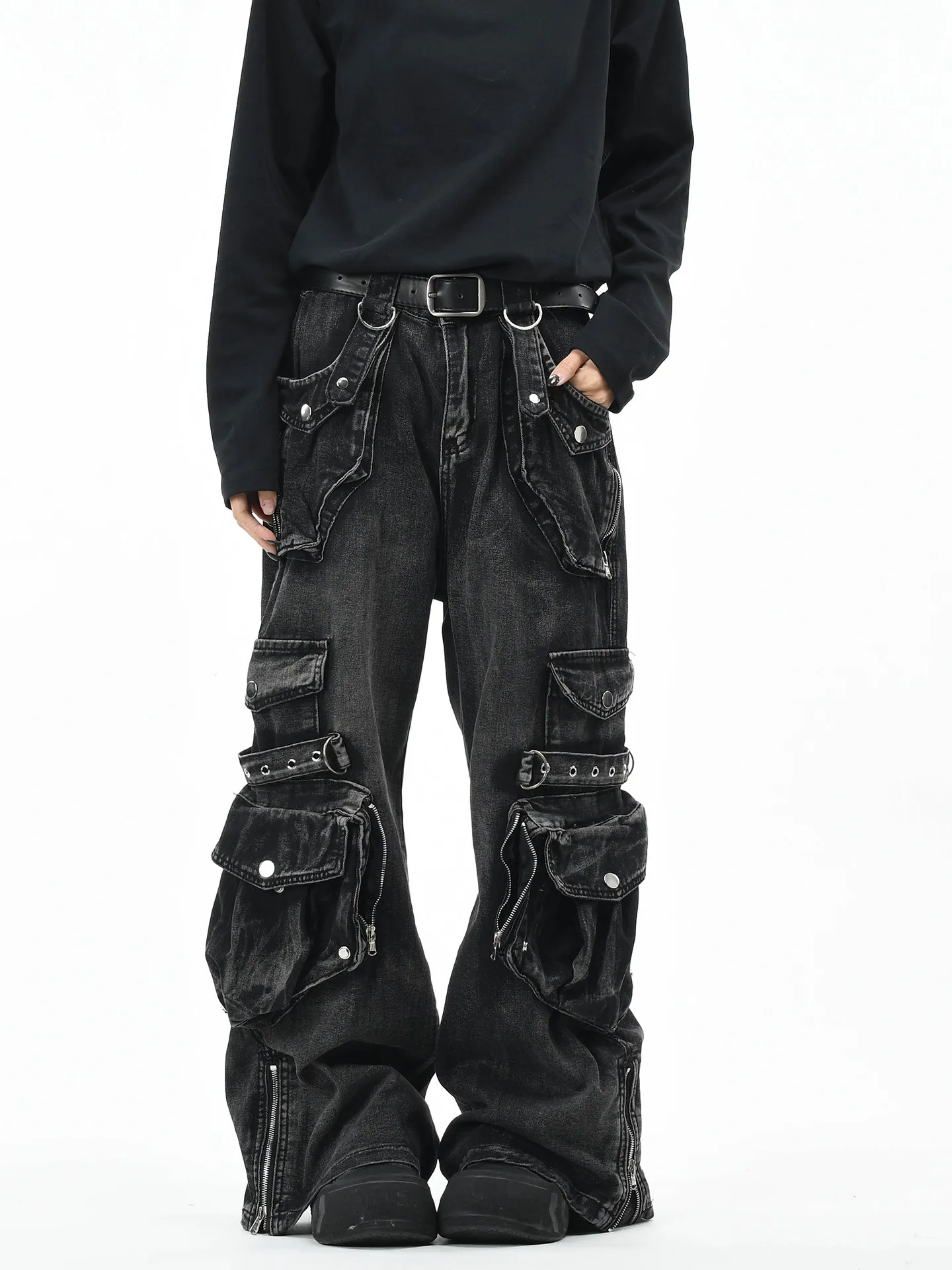 

Американские джинсы-карго в стиле панк, свободные, широкие, унисекс, для мужчин и женщин