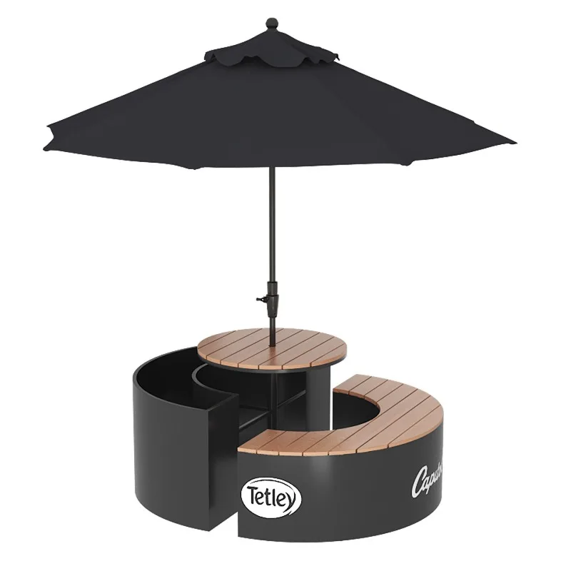 Custom Round Metal Planter Table Set, Flower Trough for Cafe Outdoor Layout