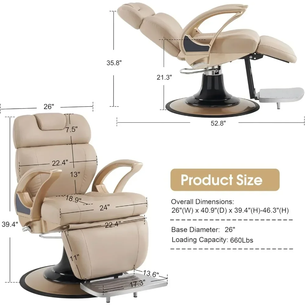 Classic Barber Chair, Both Sides Hand Levers for Left-handed, Reclining Salon Chair for Hair Stylist, Barbershop Salon&Spa