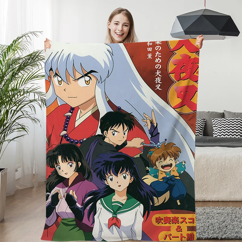 Anime Sofa Blankets for Winter A-Inuyashas Microfiber Bedding King Size Warm Bed Camping Custom Fleece Fluffy Soft Blankets