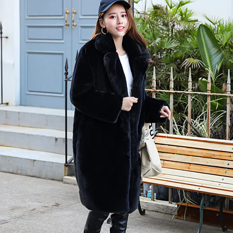 Winter Long Warm Thick Blue White Fluffy Faux Fur Coat Women 2022 Loose Casual Korean Style Fashion