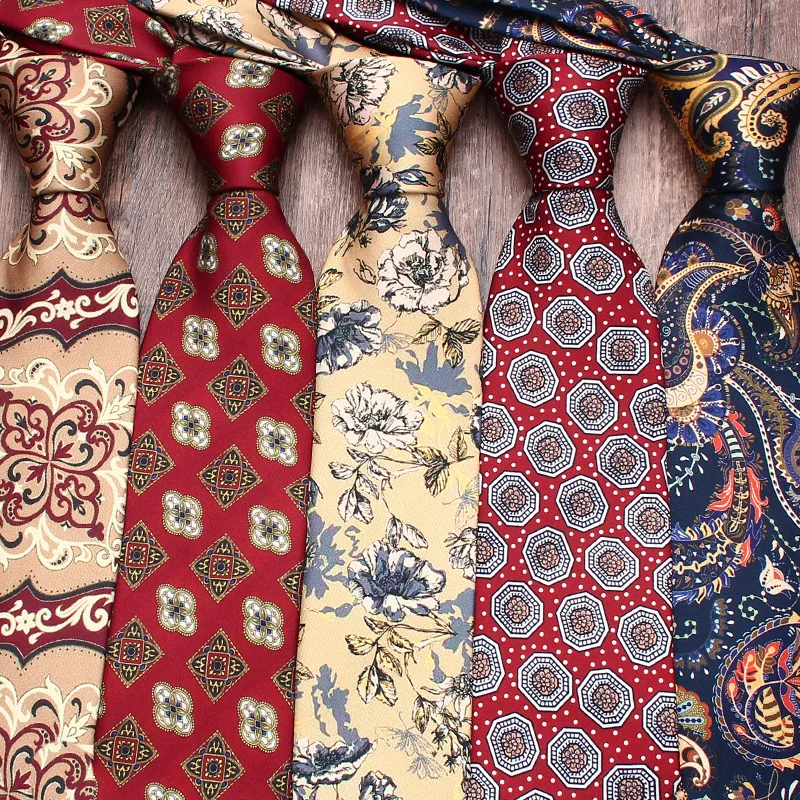 9cm Vintage Mens Necktie Floral Paisley Ties For Man Groom Jacquard Woven Business Wedding Party Gravatas Wide Cravat