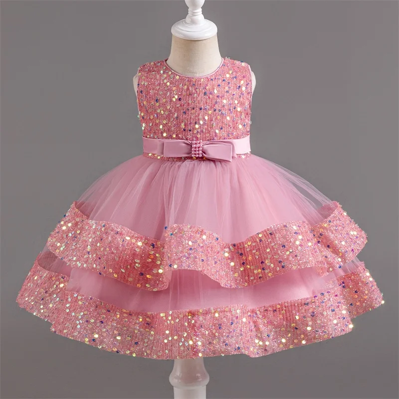 2024 New Sequin Baby Girl Dress Newborn Infant 1st Brithday Princess Tutu Dresses Toddler Girls Wedding Party Prom Baptism Gown