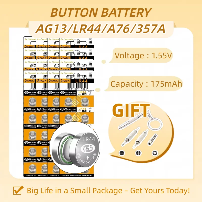 topLR44 AG13 SR44 A76 1.5V Alkaline Button Cell Battery High Capacity for Calculators Watches Toys Cameras - Premium Coin Batter