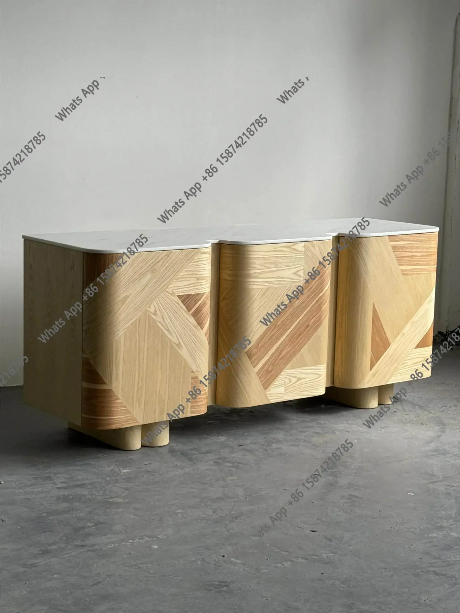 LU Medieval minimalist solid wood dining side cabinet Modern living room model room Marble countertop TV cabinet Entrance