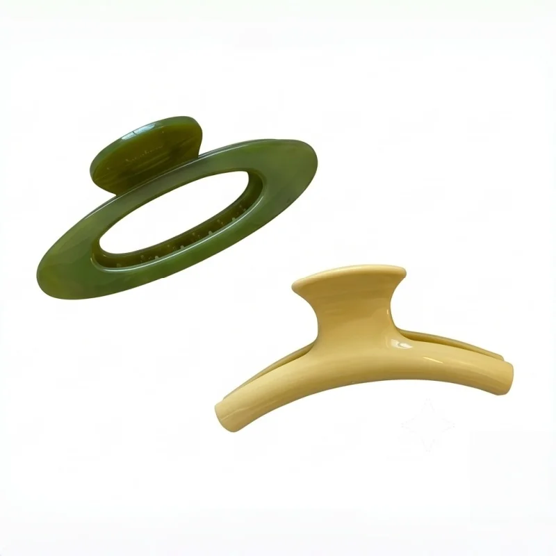 2Pcs Sweet Korean Yellow Cross Ellipse Geometric Shark Hair Claw Ponytail Holding Gripper Trendy Girls Daily Hair Accessories image 3
