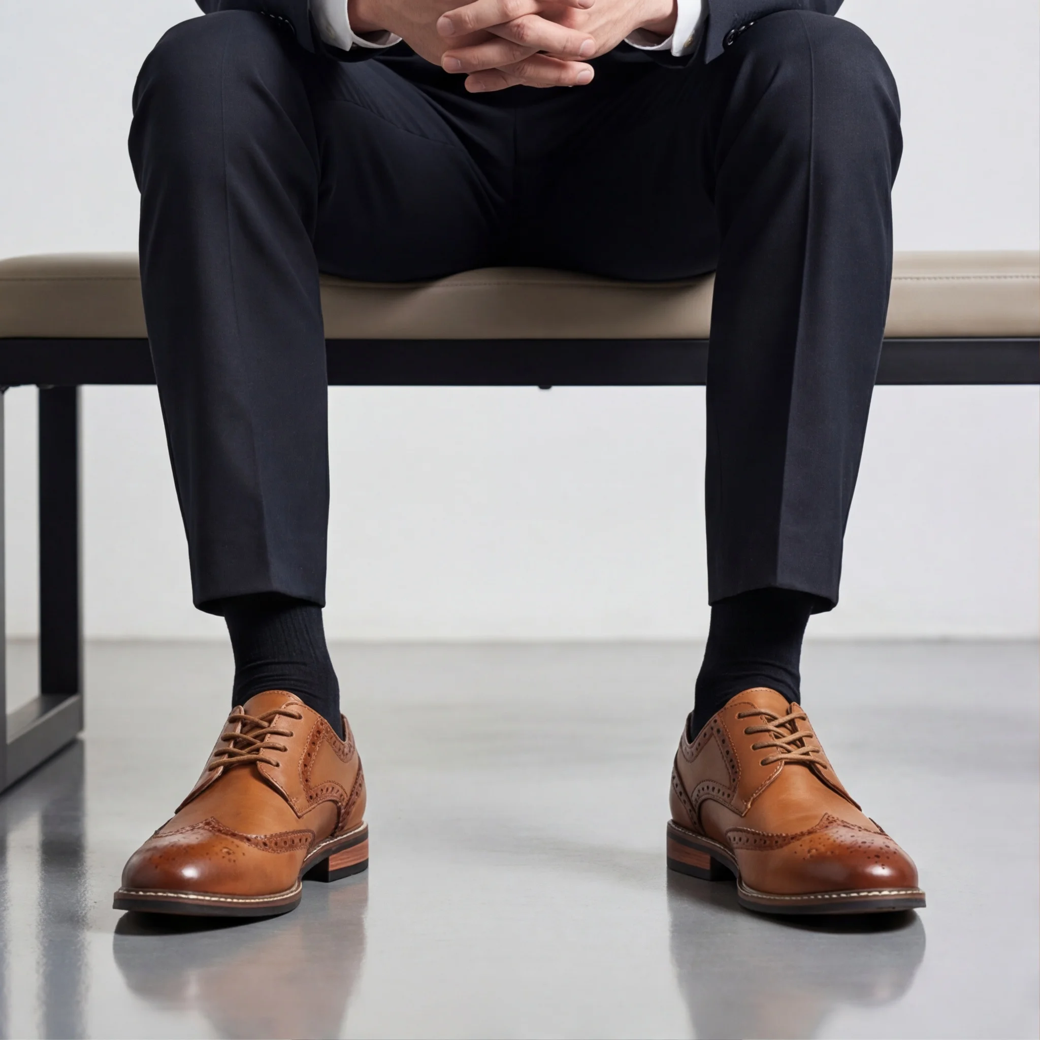 Herren-Anzugschuhe, hellbraune Anzugschuhe für Herren, Business-Herrenschuhe, Business-Büro-Stil, formeller Stil, Anzugsstil – Detail 2
