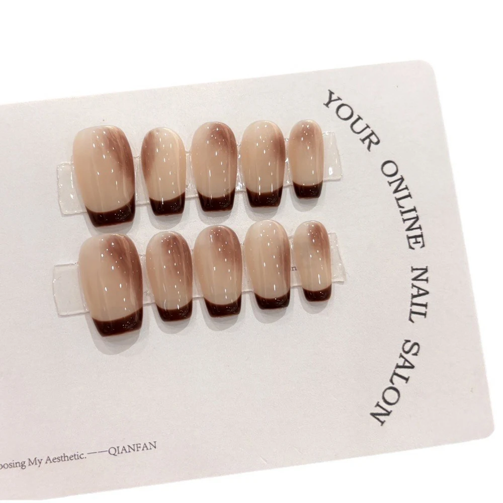 Handmade Press on Nails Caramel Blending Amber Cat's Eye False Nails Short Square Head Manicure Wearable Nail Tips Art 10pcs