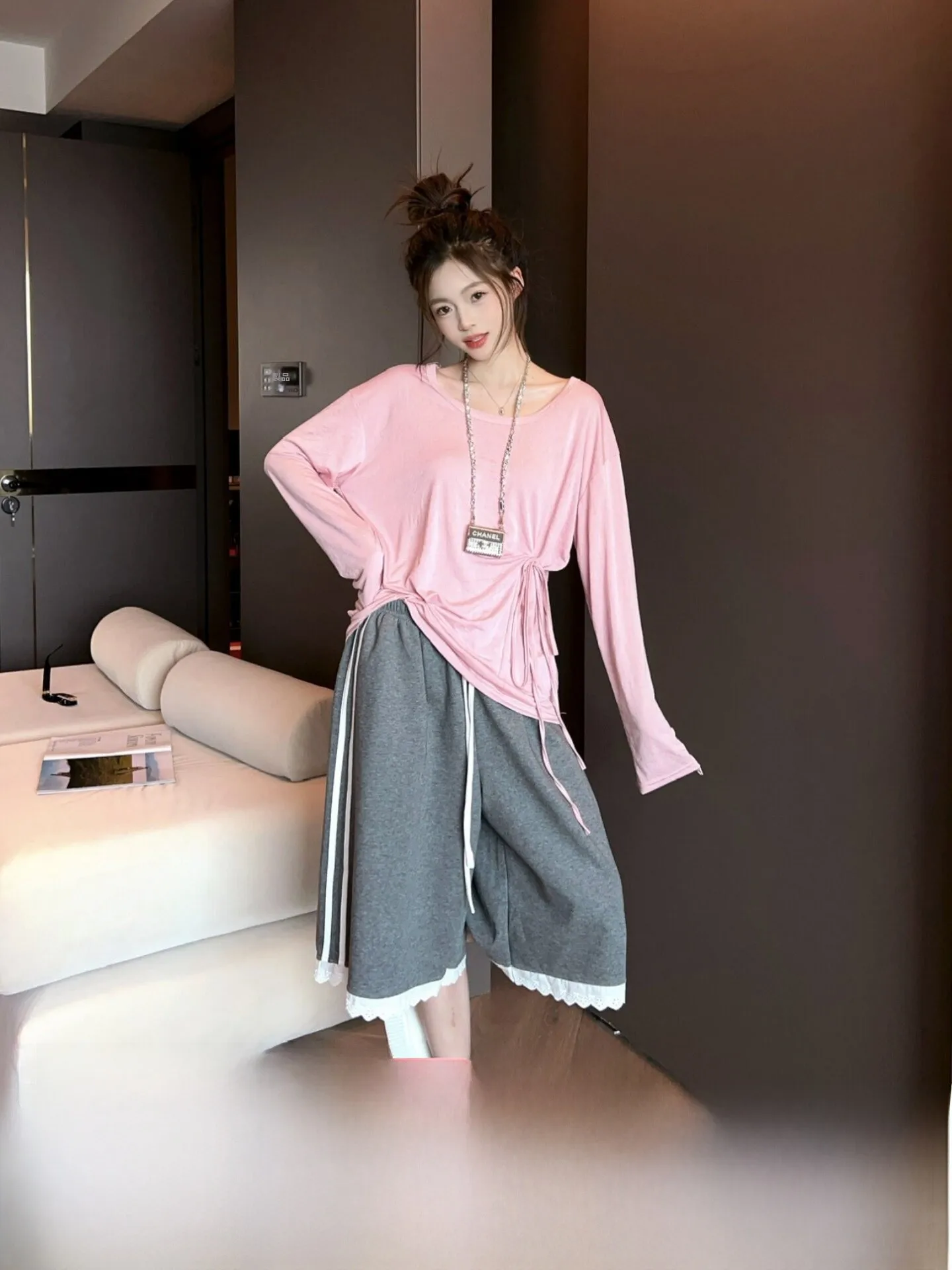

Женская футболка MRS SHAO Simple Loose с длинными рукавами и защитой от ультрафиолета, однотонная, повседневная, универсальная, с круглым вырезом, из хлопка