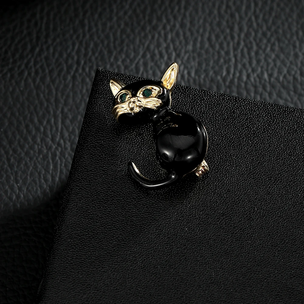 Creative Three-Dimensional Black Kitten Crystal Brooch Cute Cat Kitty Golden Lapel Pins For Pet Lovers Backpack Bag Hat Jewelry