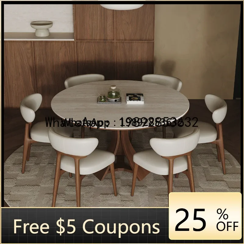 

X-13 Vintage Style Round Solid Wood Dining Table for Home Use, Small Apartment, Rock Board, Retro Modern Minimalist