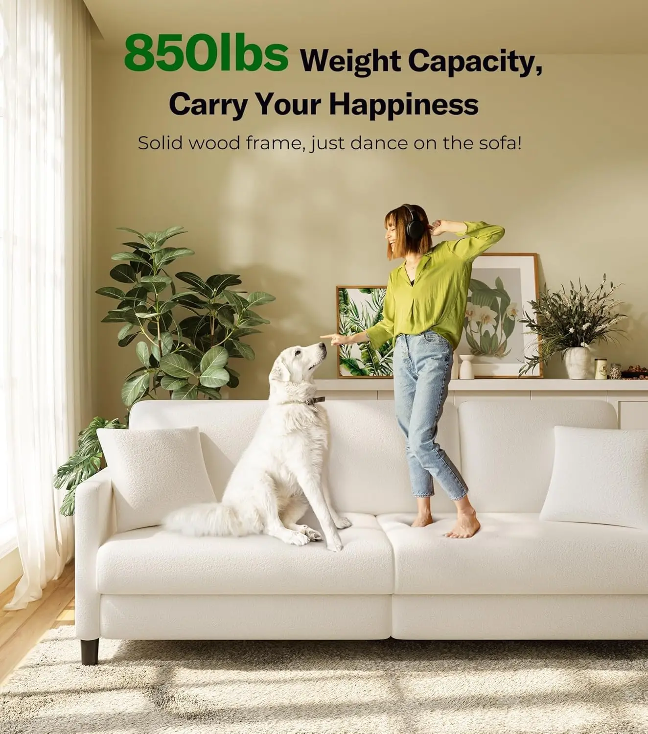 أريكة أريكة مقاس 83 بوصة، أرائك مريحة لغرفة المعيشة، أرائك تيدي من الصوف لغرفة المعيشة، أريكة بمقعدين بدون أدوات #5