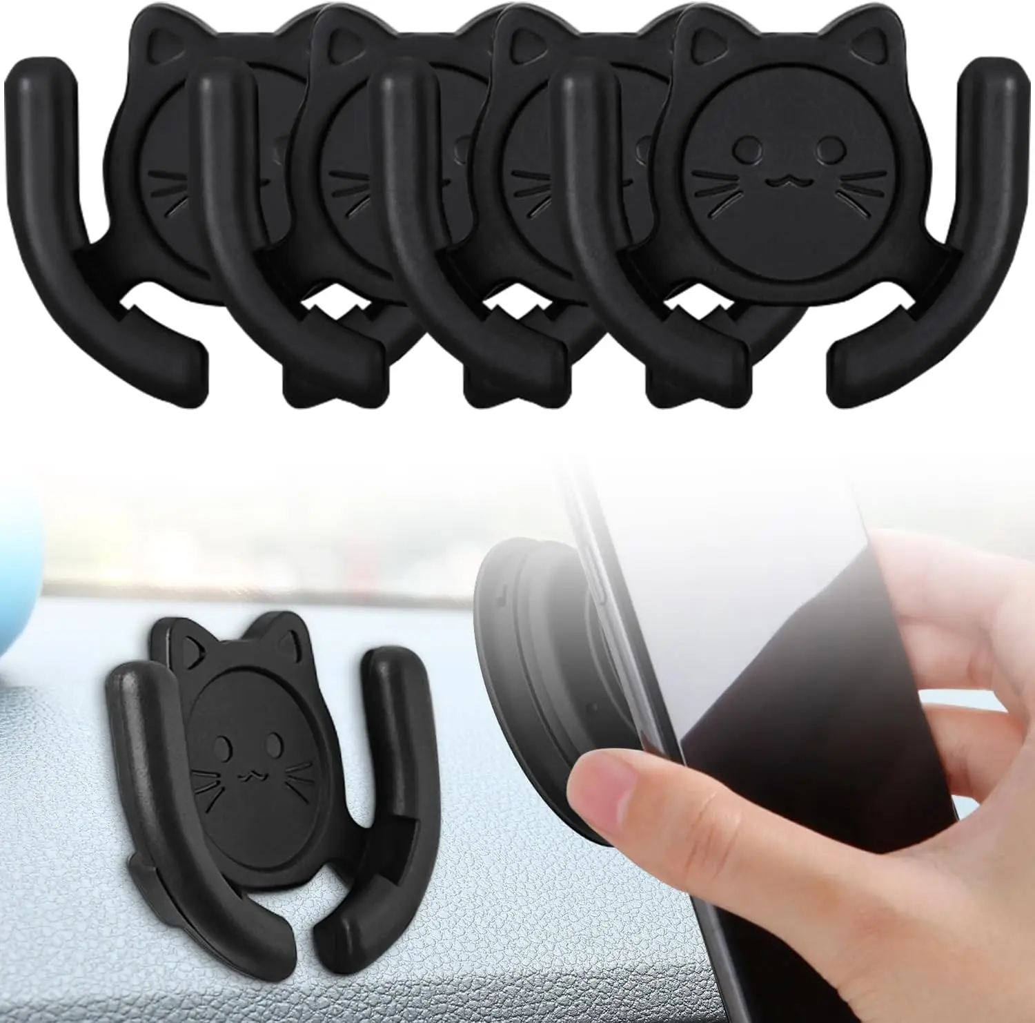 

Набор из 4 держателей для телефона на разные поверхности, с сильным клейким покрытием, милый дизайн с котиками, для дома, офиса, настенное крепление