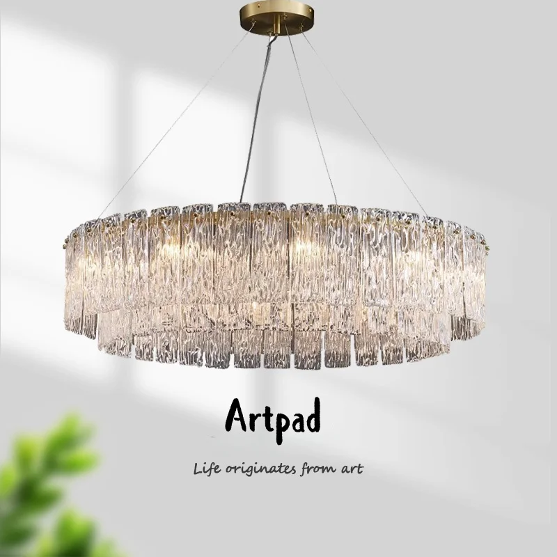 

Gold Glass Crystal Chandeliers for Dining Living Room Modern Water Ripple Glass Oval Round Ceiling Light for Kitchen Island