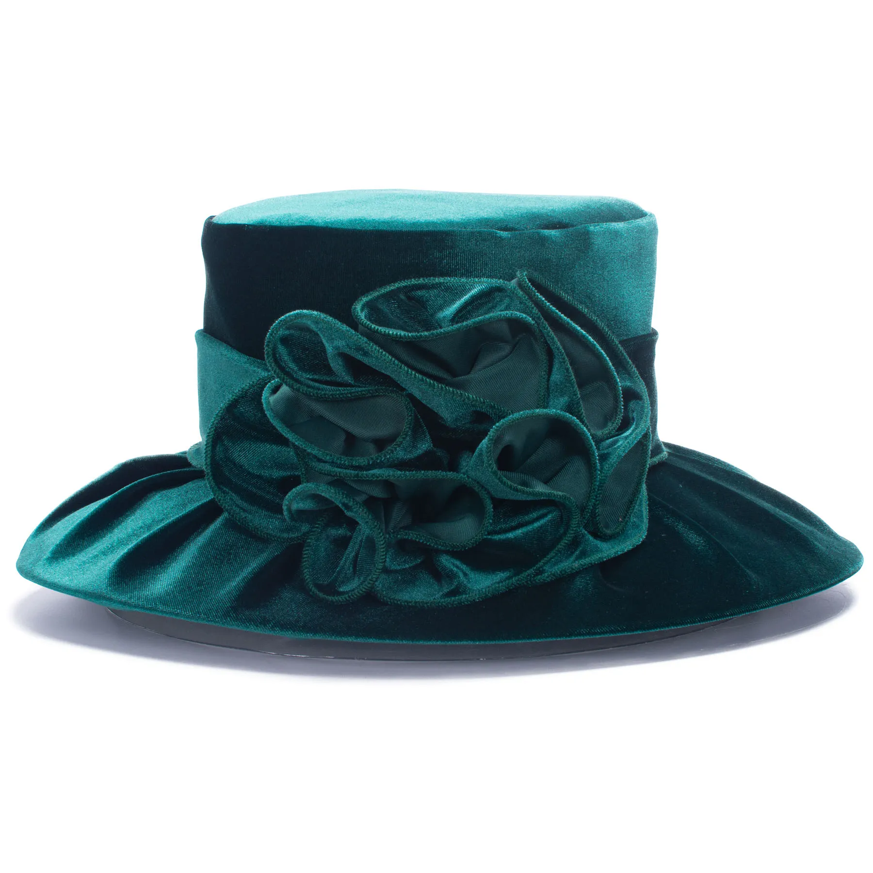 Lawliet Winter Sun HatWomen Fedora Elegant  Solid Velvet Flower Trim Ladies Hat Winter Women Wedding Dress Church Hat A389