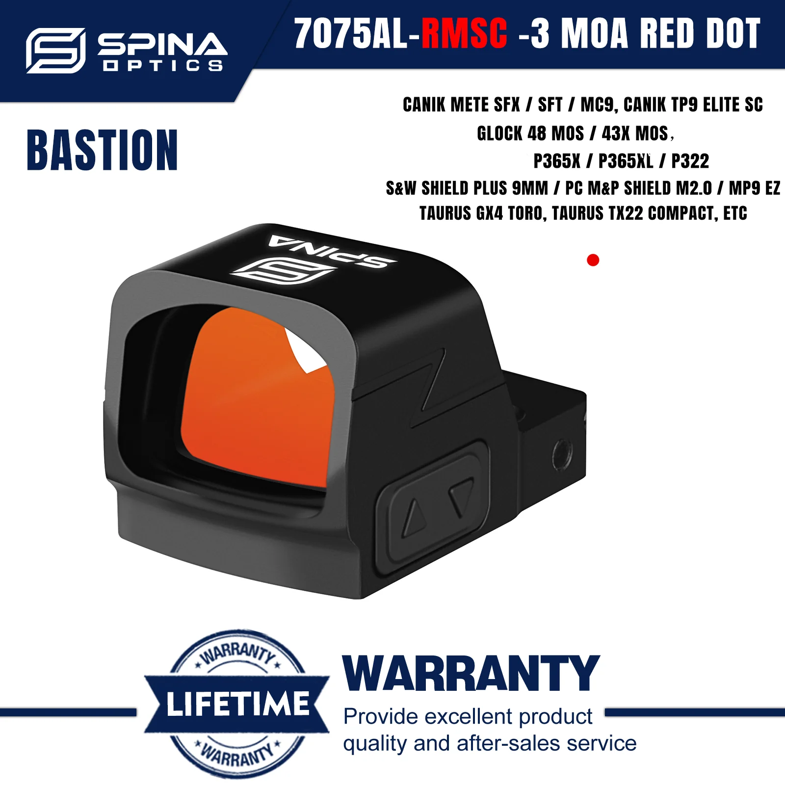 SPINA OPTICS Bastion 1x17 S-CR RMSC 3MOA Shake Awake Red Dot Sight HS 407K/507K G48/43X MOS P365X/XL