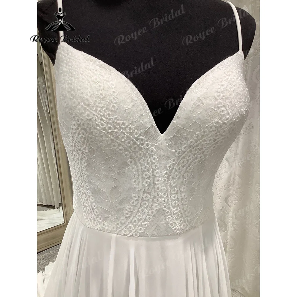 Robe Mariage Femme Royale Kant Lijfje Chiffon Boho A Lijn Open Rug Trouwjurk V-Hals 2023 Bruidsjurk Spaghettibandjes