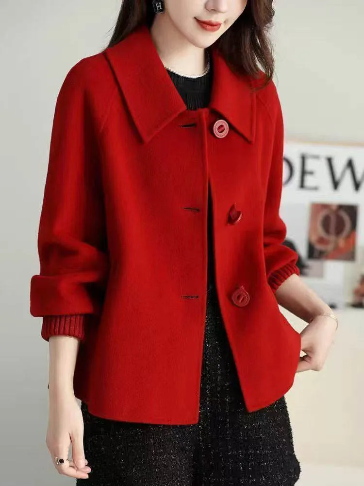 ملابس خارجية صوفية على الموضة الكورية سترات نسائية غير رسمية برقبة على شكل طية صدر واحدة سترات خريف وشتاء بأكمام طويلة من مزيج الصوف Chaquetas #4