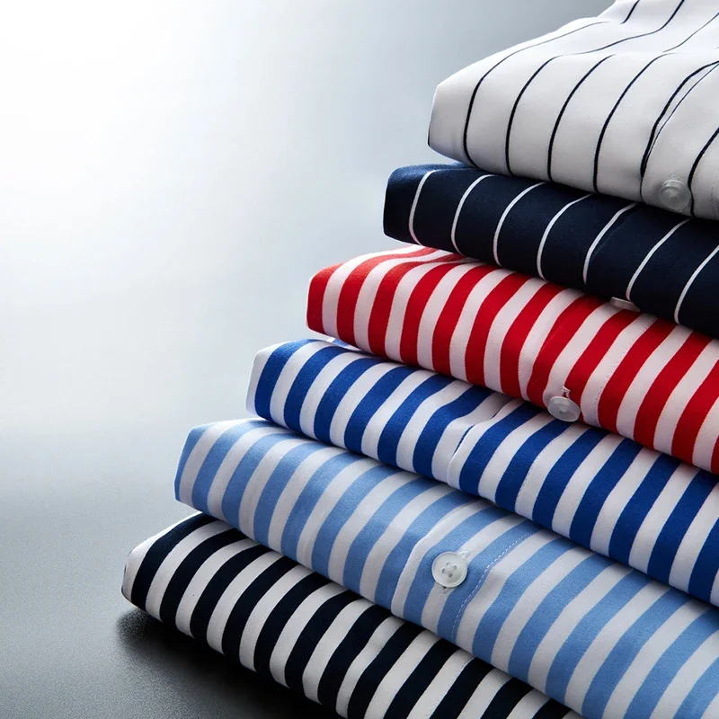 

Men's Long Sleeve Blue White Striped Shirt Dress Fashion Standard-fit Button Down Shirts Blouse Men Hip-hop Streetwear Camisas