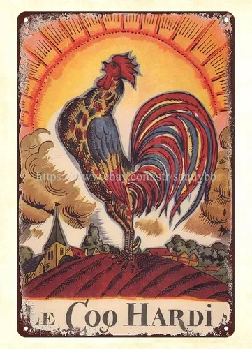 1950s Le Coq Hardi, Bougival, France restaurant metal tin sign living room wall