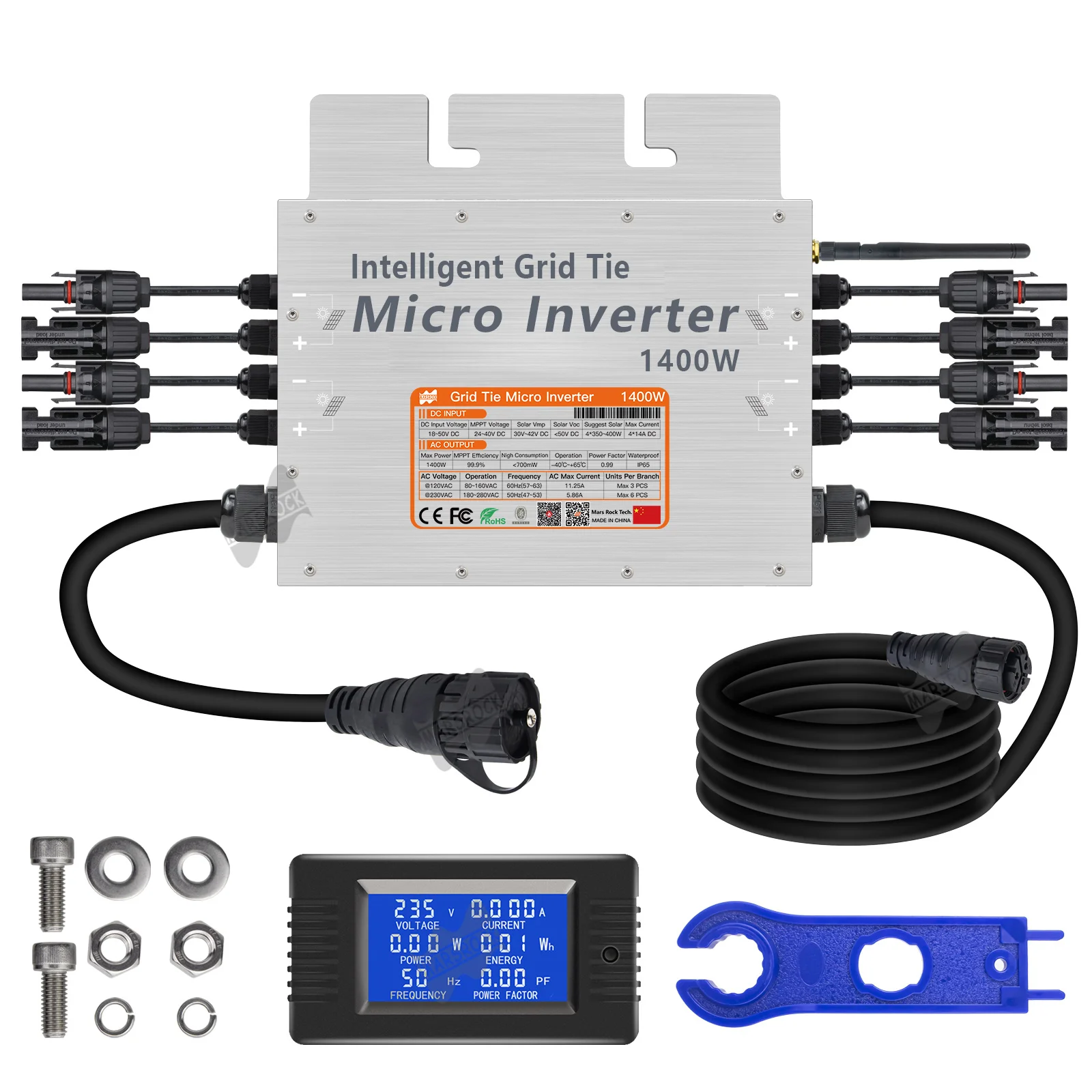 1400W IP65 Solar Grid Tie Micro Inverter Dual MPPT Microinverter Inversor 2.4G wireless(Inverter to DataBox)