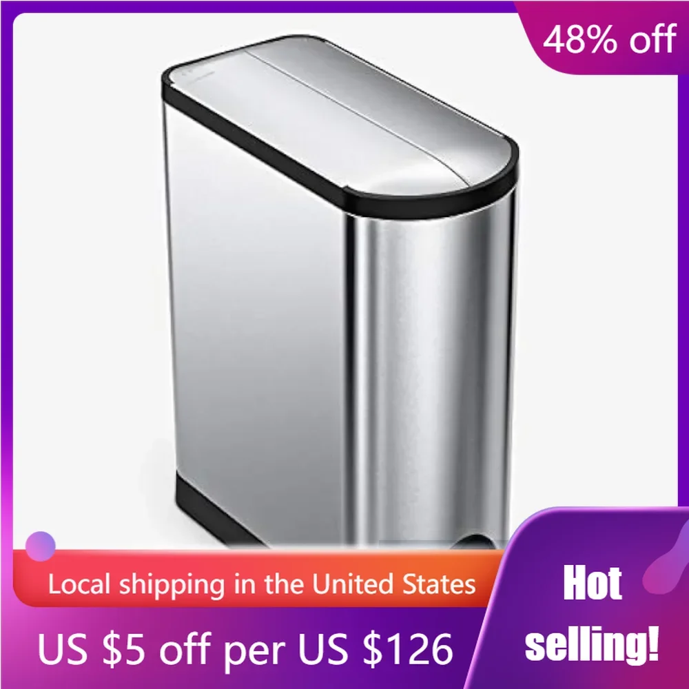 

45 Liter / 11.9 Gallon Butterfly Lid Kitchen Step Trash Can Wastebasket Brushed Stainless Steel Freight Free Bin Household Tools