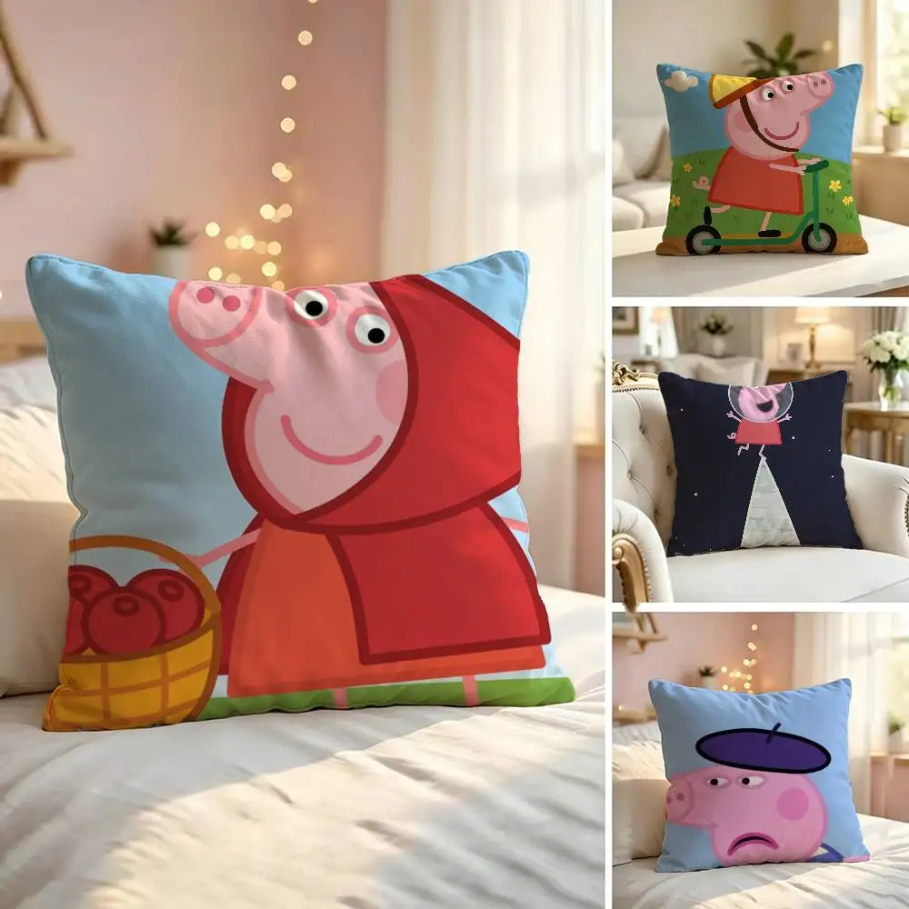 Cartoon P-Pink Peppa Pig Square Double-Sided printed Pillow Case Bedroom Bedside Pillow Sofa Cushion Cover
