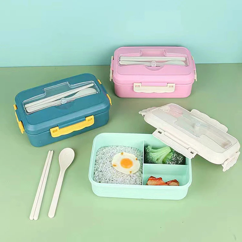 

Wheat Straw Dinnerware Lunch Box with Spoon, Chopsticks, Food Storage Container, Children, Kids, School, Office, Bento Box