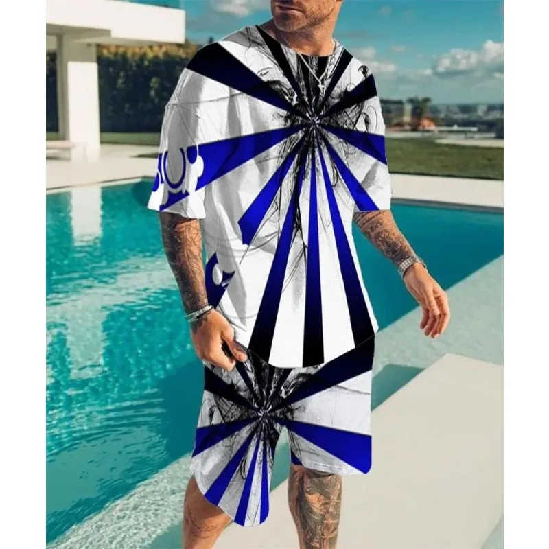 2025 Optical Illusion Pattern T-shirt 2-piece Set Fashion Men's Summer T-shirt Set New Men's Round Neck T-shirt Set 3D Printing