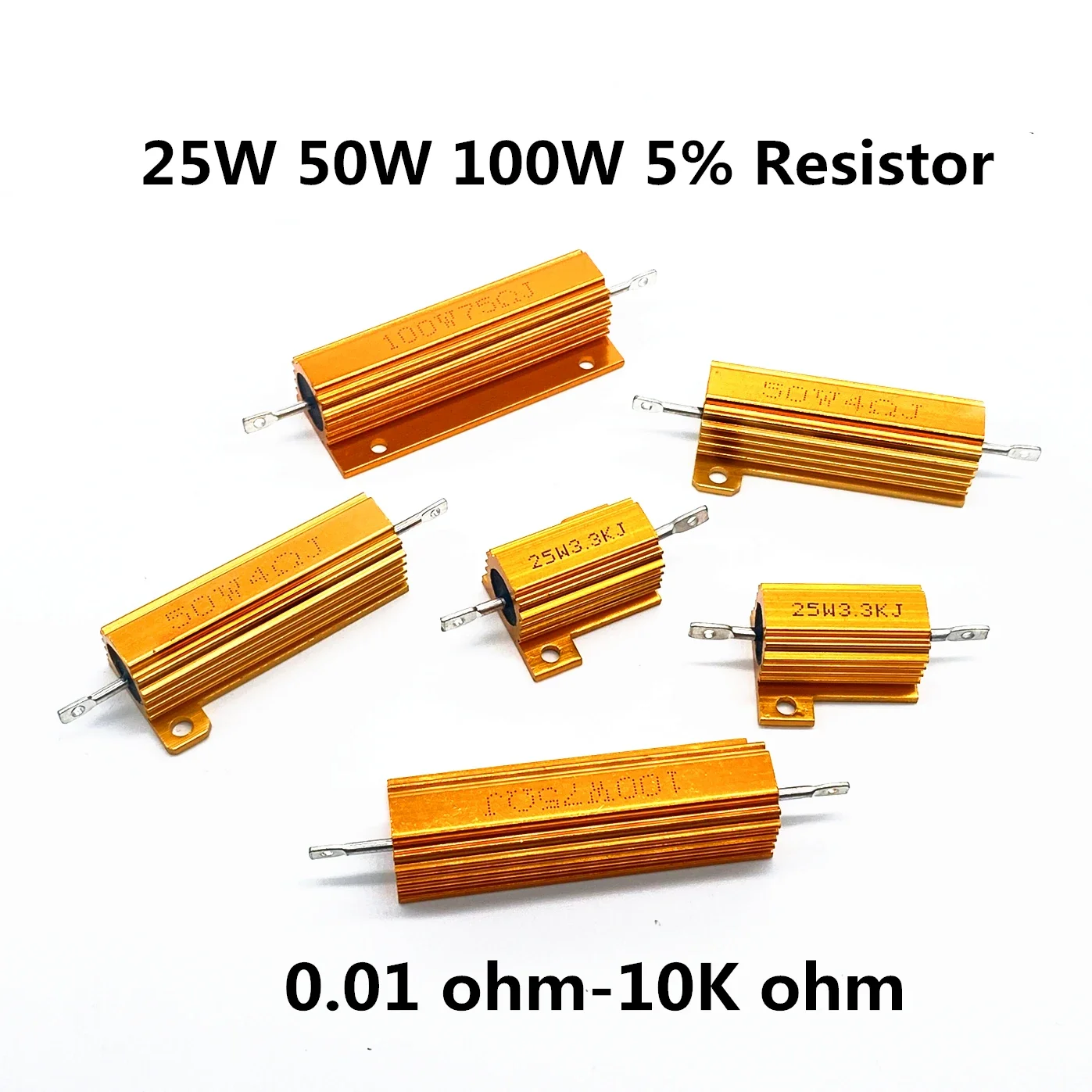 2 Pcs 25W 50W 100W Aluminum High Power Metal Case Wirewound Fixed Resistors 0.01 - 10K Ohm Dummy Load Wire Wound Resistance 1K