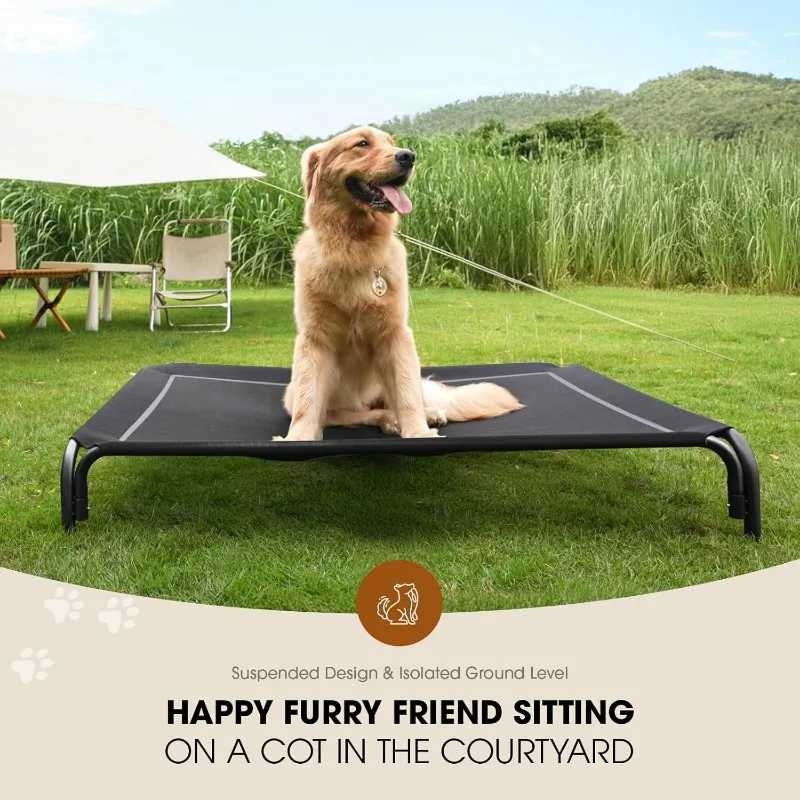 Elevated Dog Bed, Raised Outdoor Dog Bed for Large Sized Dog, Portable Cooling Pet Cot with Breathable & Washable Mesh,