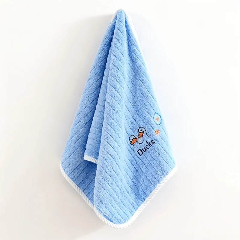 1pc Fun Duck Multi-Color Hanging Towels:Fresh Green,Quiet Blue,Warm Yellow Square Towels with Cute Ducks for Enhanced Visual