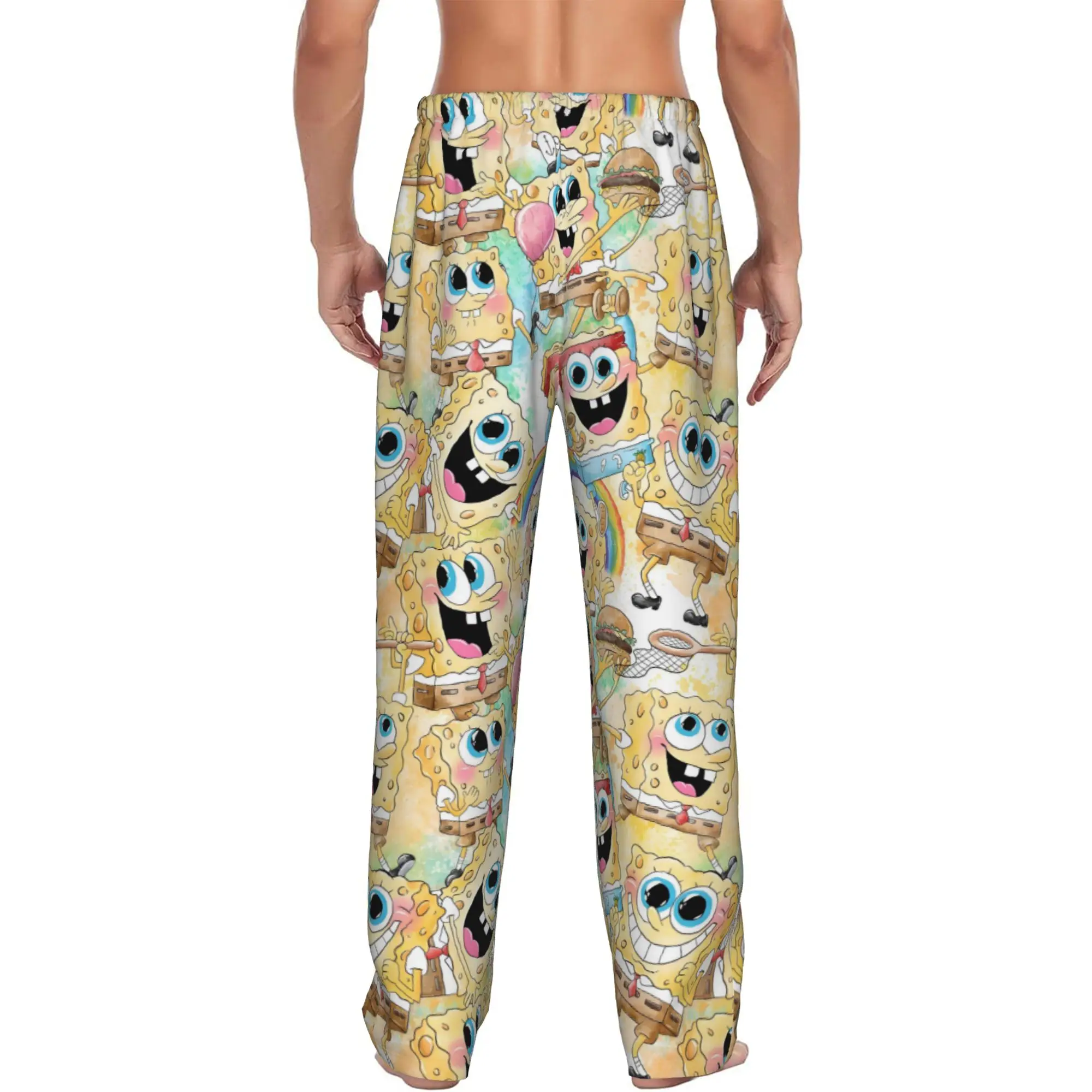 Custom S-Sponges Anime Bobes Pajama Pants for Men Cartoon Star Lounge Sleep Stretch Sleepwear Bottoms with Pockets