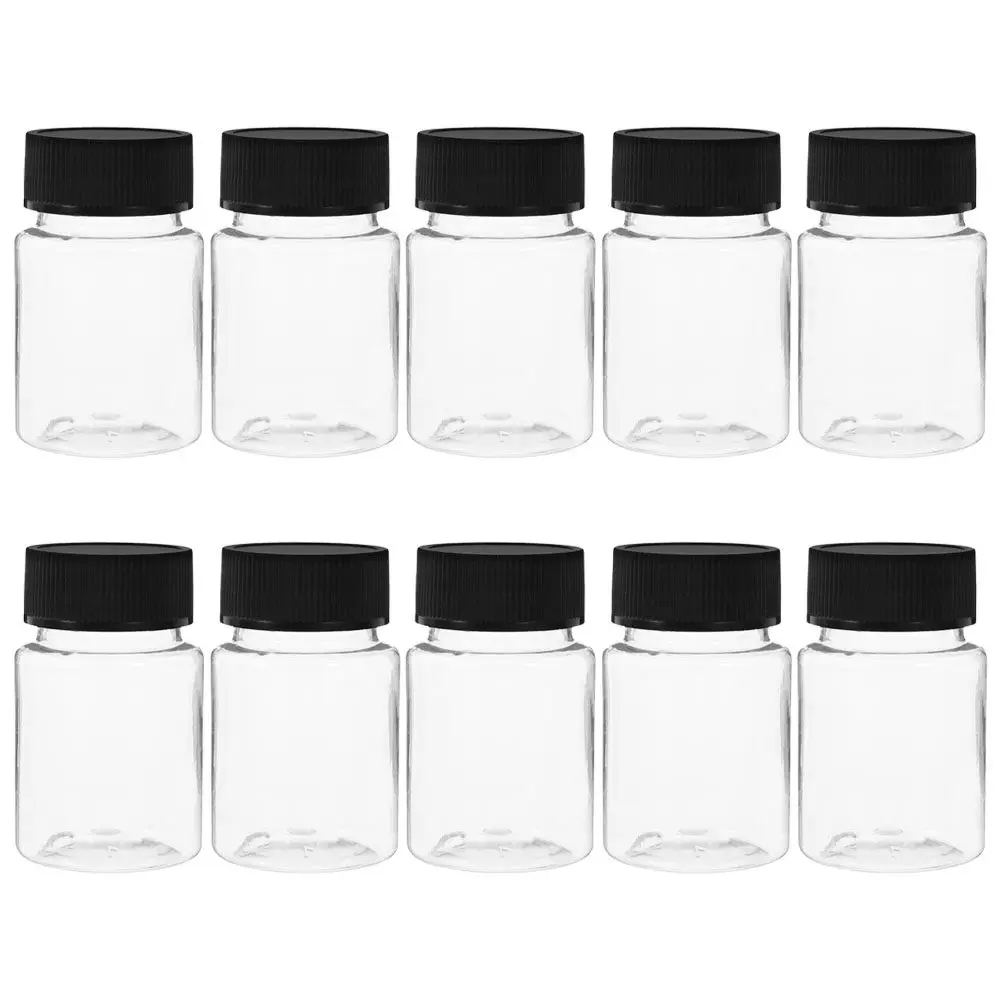 

10 шт. пластиковых бутылок с широким горлышком, 50 мл, прозрачные, герметичные, для хранения образцов в лаборатории, для научных экспериментов в классе, для жидкостей