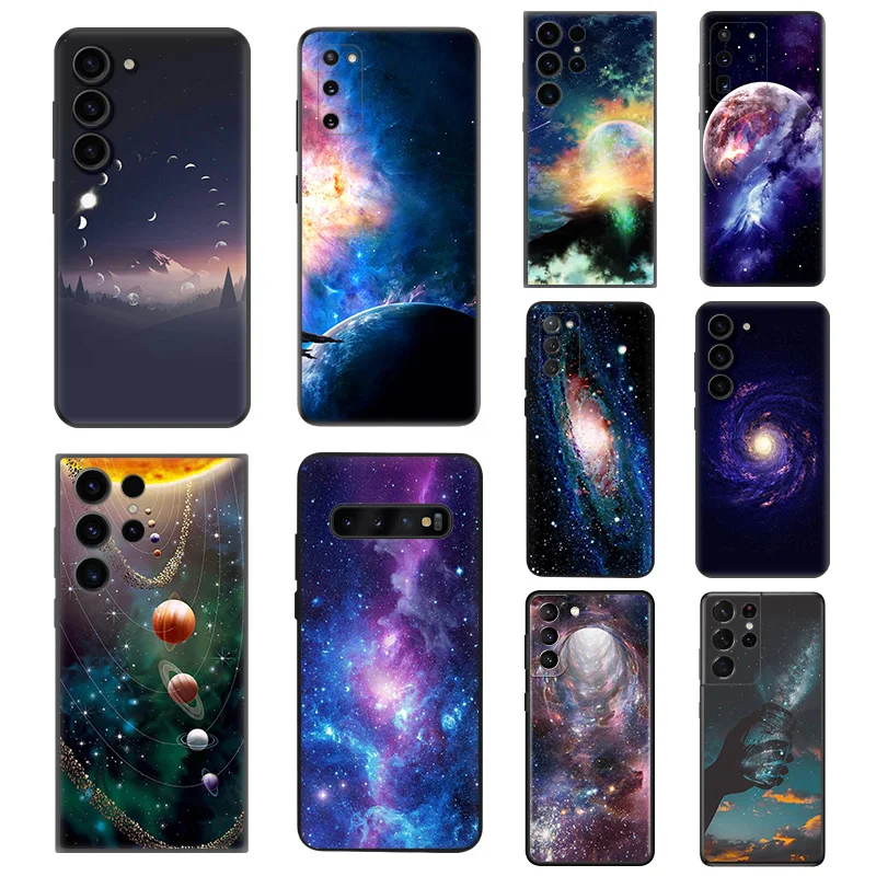 Planet Universe nebula Silicone Black Phone Cases for Samsung Galaxy S23 Ultra 5G S22 S21 S20 FE Plus Note 20 10 9 8 S10 E Cover